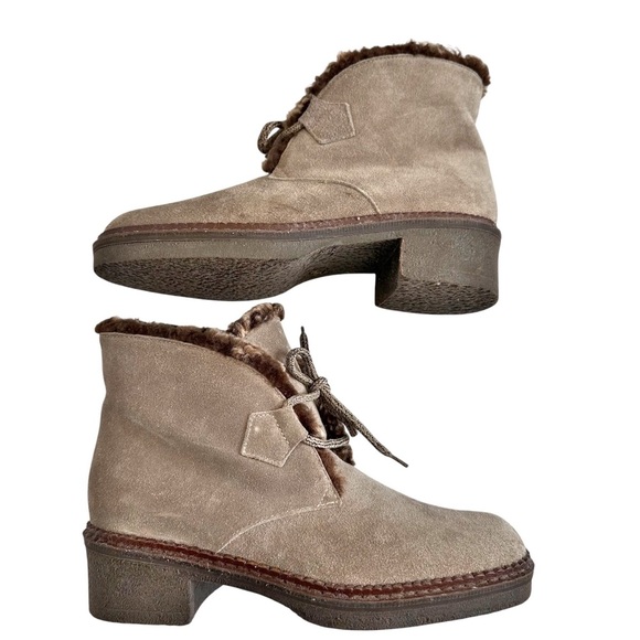 Vicini Suede Fur Lined Boots Ankle Booties Brown Heeled Lace Up Size 38 7.5 - Picture 9 of 11